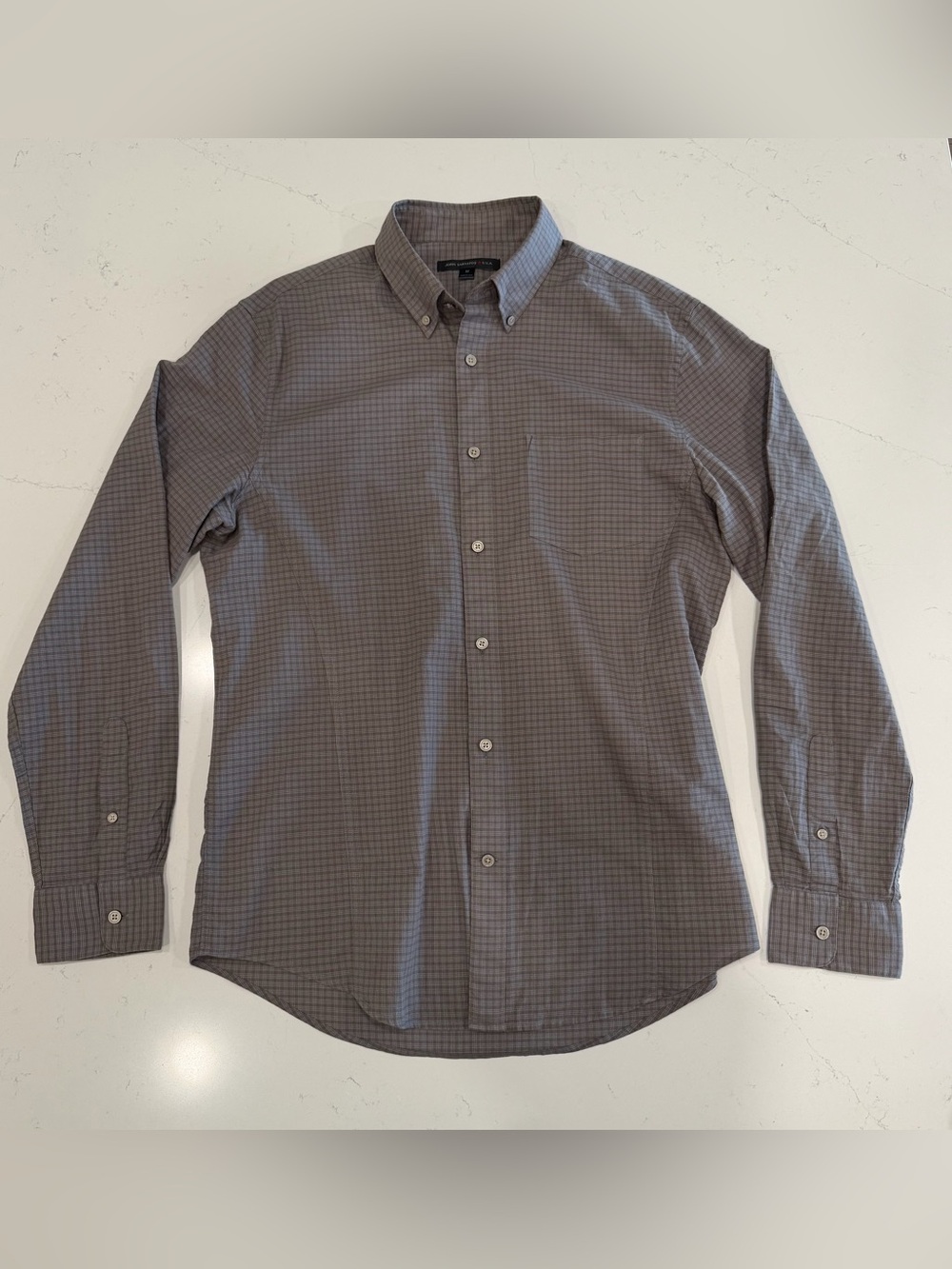 John Varvatos Men's Brown Check Button-Down Shirt Medium